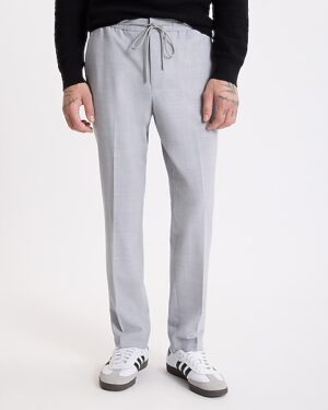 Extra Slim Light Gray Wool-Blend Washable Modern Tech Drawstring Suit Pant