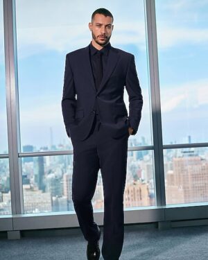 Classic Navy Wool-Blend Washable Modern Tech Suit Pants