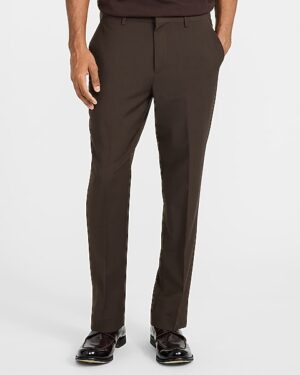 Extra Slim Brown Wool-Blend Washable Modern Tech Suit Pant
