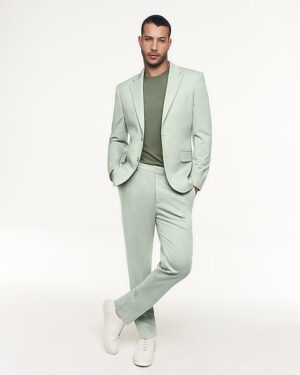 Slim Sage Wool-Blend Stretch Suit Pant