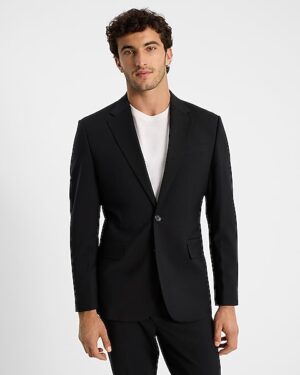 Classic Black Wool-Blend Washable Modern Tech Suit Jacket