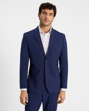 Classic Blue Wool-Blend Washable Modern Tech Suit Jacket