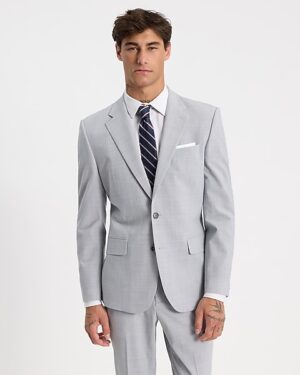 Slim Light Gray Wool-Blend Washable Modern Tech Suit Jacket