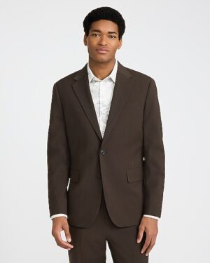 Slim Brown Wool-Blend Washable Modern Tech Suit Jacket
