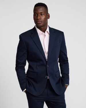 Slim Dark Navy Cotton-Blend Suit Jacket