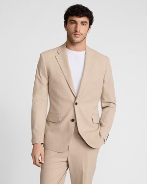 Classic Khaki Stretch Suit Jacket