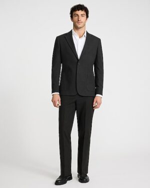 Classic Black Plaid Linen-Blend Suit Jacket