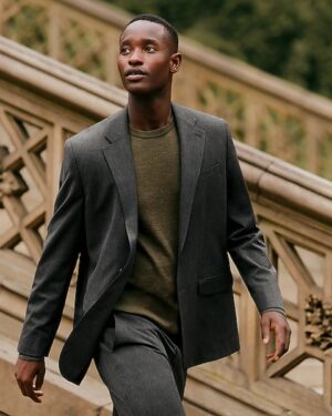 Relaxed Charcoal Gray Stretch Suit Jacket