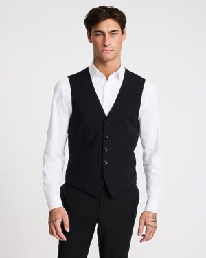 Slim Black Wool-Blend Washable Modern Tech Suit Vest
