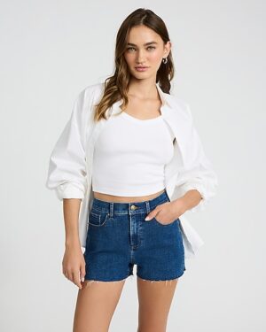 High Waisted Dark Wash Raw Hem Vintage Jean Shorts