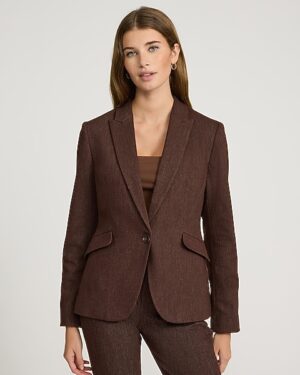 Editor Heathered Stretch Twill Fitted One Button Blazer