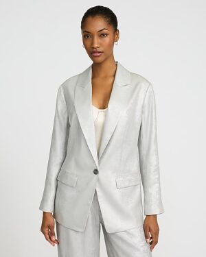 Metallic Silver Oversized Boyfriend Blazer