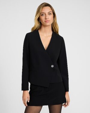 Studio Stretch Twill Collarless Asymmetrical Blazer