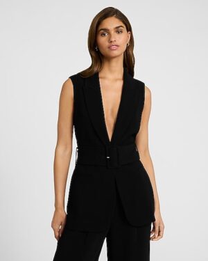 Signature Crepe Long Belted Blazer Vest
