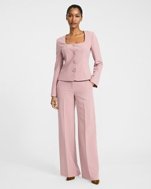 Signature Stretch Fitted Collarless Square Neck Blazer