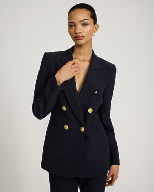 Studio Stretch Twill Double Breasted Novelty Button Blazer