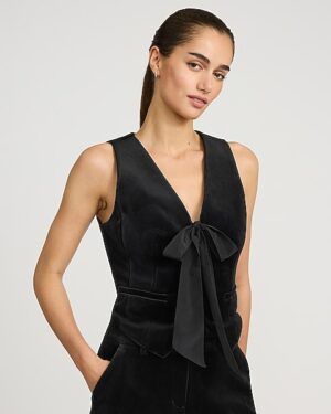 Velvet V-Neck Bow Front Vest