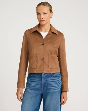 Faux Suede Patch Pocket Jacket