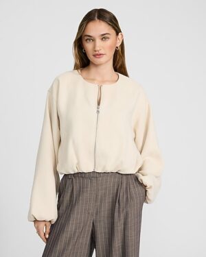 Crew Neck Zip Front Bubble Bomber Jacket