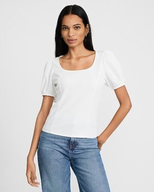 Crepe Scoop Neck Puff Sleeve Tee