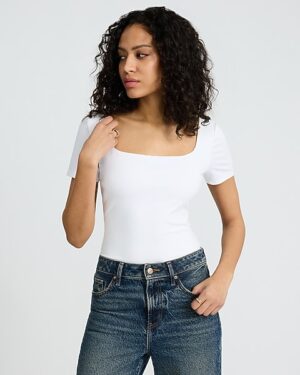 Body Contour Stretch Cotton Square Neck Bodysuit