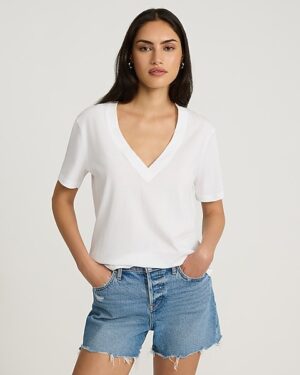 Skimming Cotton V-Neck Short Sleeve Tee