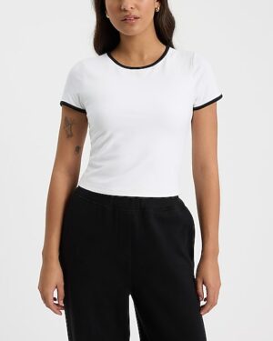Body Contour Stretch Cotton Crew Neck Tipped Baby Tee