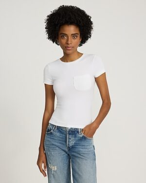 Essential Fitted Ribbed Crew Neck Short Sleeve Pocket Tee