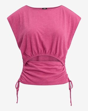 Boat Neck Cap Sleeve Front Cutout Tie Side Tee