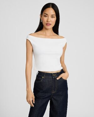 Body Contour Stretch Cotton Off The Shoulder Tee