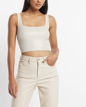 Body Contour Faux Leather Square Neck Cropped Tank