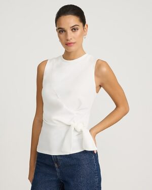 Crepe Crew Neck Side Tie Tank