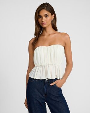 Ruched Strapless Sweetheart Peplum Tube Top