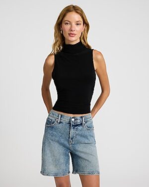 Mesh Mock Neck Ruched Tank