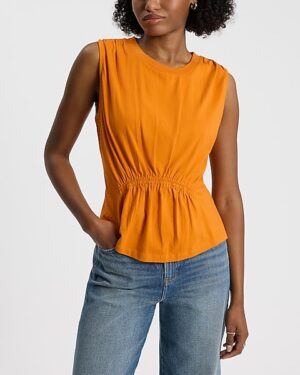 Crew Neck Ruched Peplum Tank