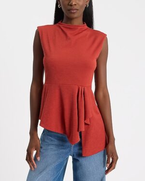 Mock Neck Asymmetrical Peplum Tank