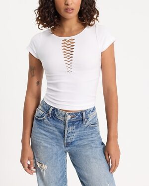 Body Contour Seamless Ribbed Mesh Crew Neck Tee