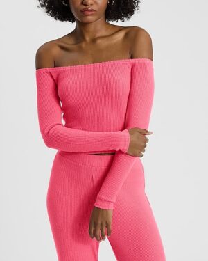 Cozy Ribbed Off The Shoulder Cropped Tee