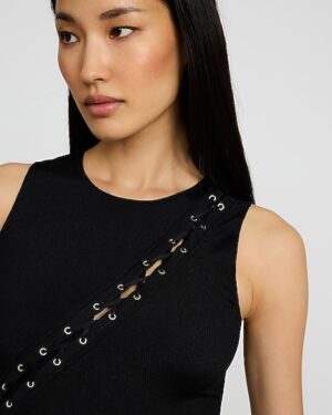 Body Contour Seamless Ribbed Sleeveless Lace-Up Bodysuit
