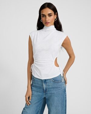 Mock Neck Side Tie Cutout Tank