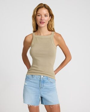 Washed Fitted Ribbed Square Neck Tank