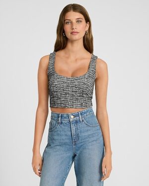 Tweed Scoop Neck Corset Tank