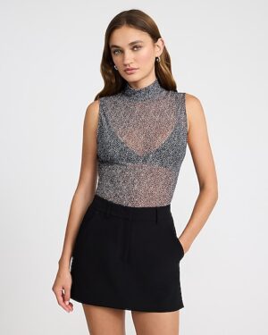 Printed Mesh Mock Neck Bodysuit