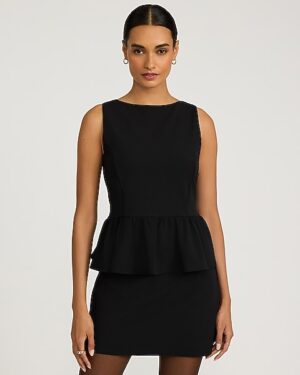 Crepe Boat Neck Peplum Tank