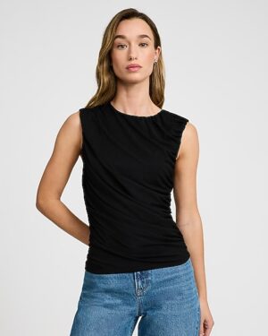 Ruched Crepe Crew Neck Tank