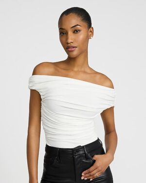 Asymmetrical Off The Shoulder Ruched Bodysuit