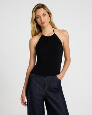 Jersey Tie Halter Open Back Tank