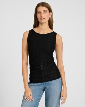 Ruched Lace Boat Neck Tank