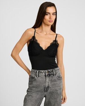 Lace Trimmed V-Neck Sleeveless Bodysuit