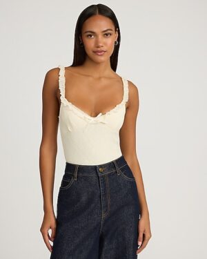 Lace V-Neck Ruffled Sleeveless Bodysuit